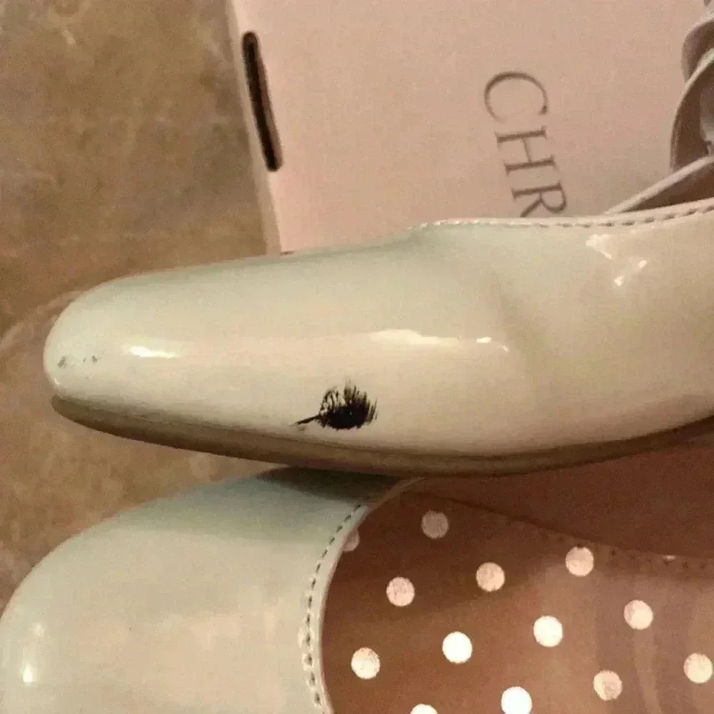 Christie & Jill Size 4 White Patent Flats with Strap. Preloved